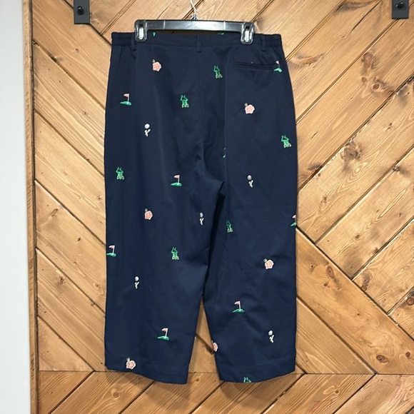 Coral Bay Golf Navy Capris with Green Golf, Frog and Flower Motif Embroidery - Picture 3 of 5